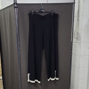 Joseph Ribkoff Black Wide-Leg Knit Pants with White Hem Accent